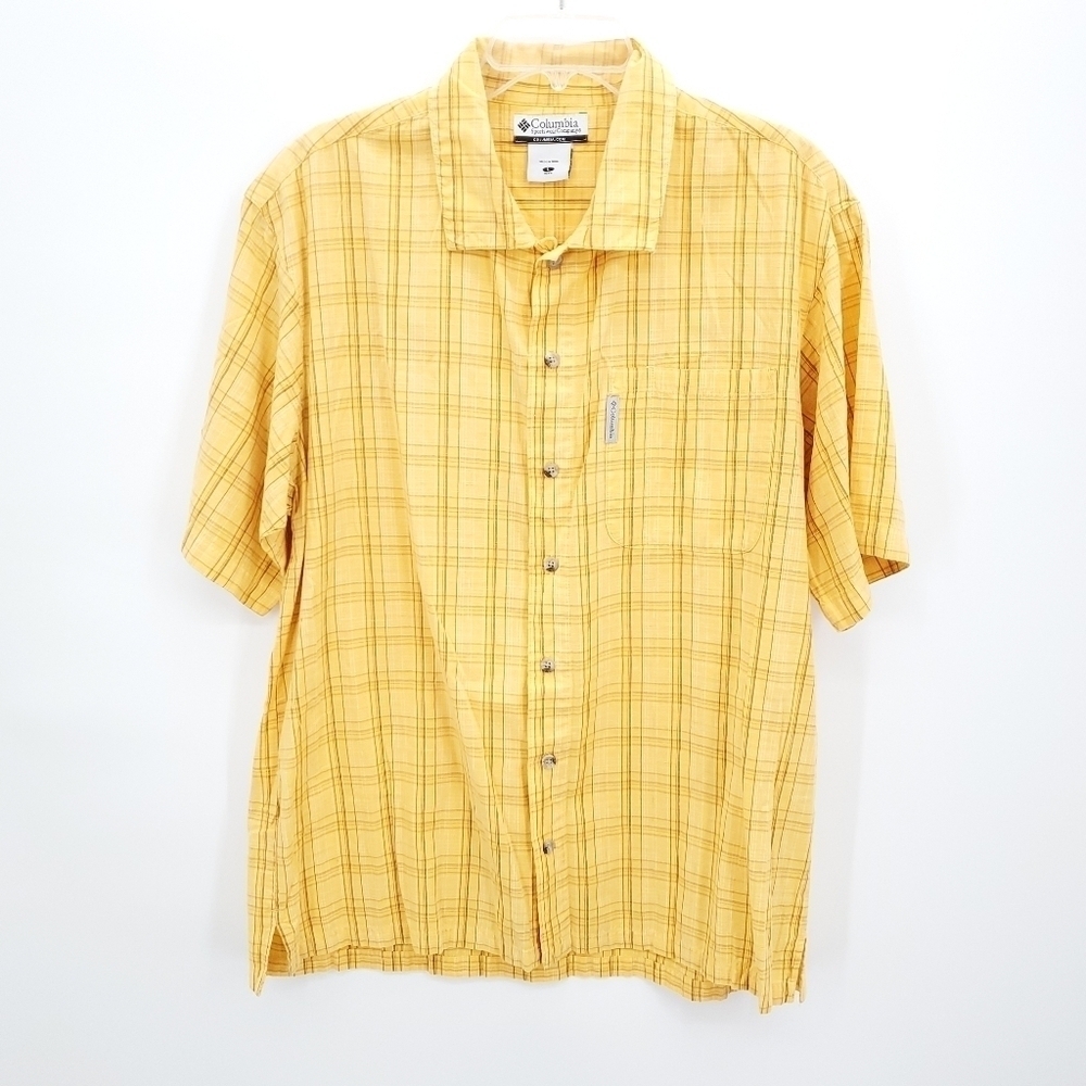 Columbia yellow plaid button down breathable men's shirt size large